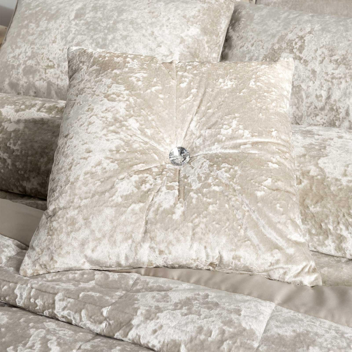 Crushed Velvet Diamante Cushion Natural