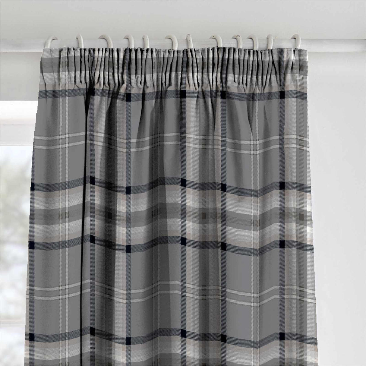 Kelso Check Tape Top Curtains Charcoal