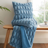 Carved Faux Fur Throw Blue