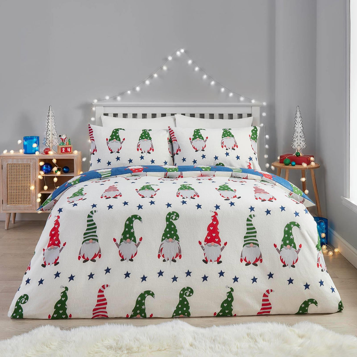 Gnome for Christmas Flannelette Duvet Cover Set