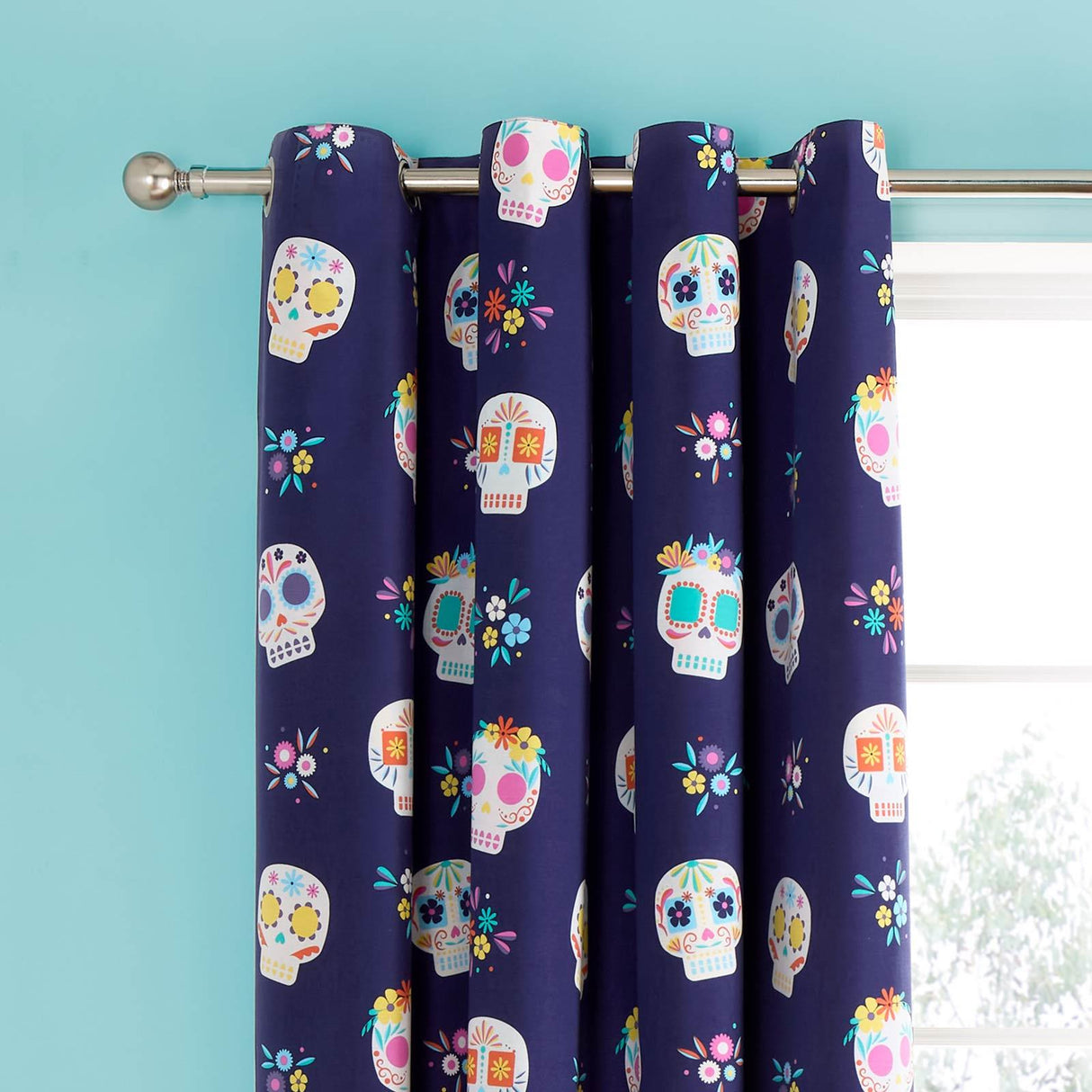 Sugar Skull Fiesta Eyelet Curtains