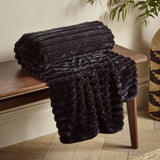 Cosy Ribbed Faux Fur Throw Black