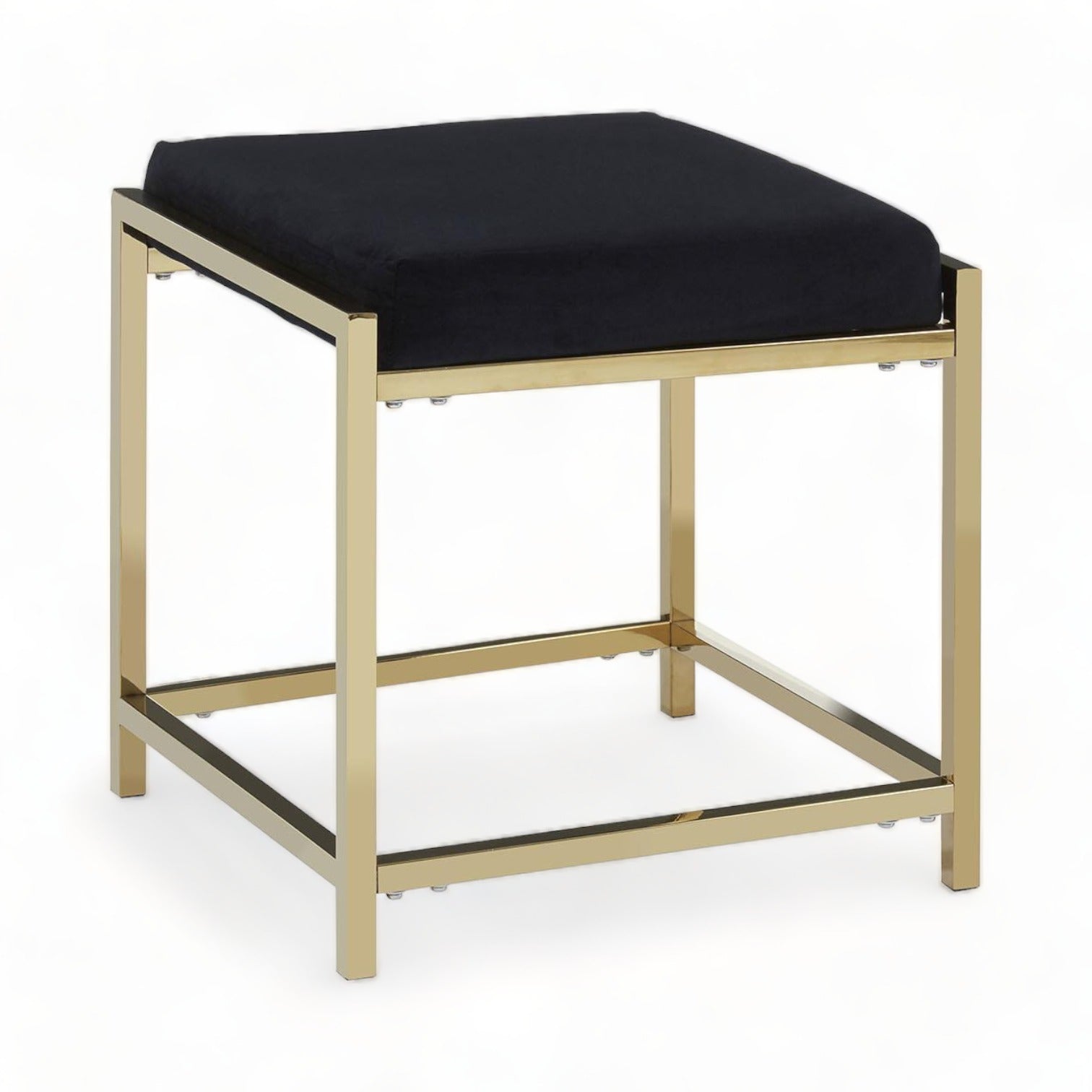 Nairn Black Velvet Square Stool with Gold Frame – Ideal