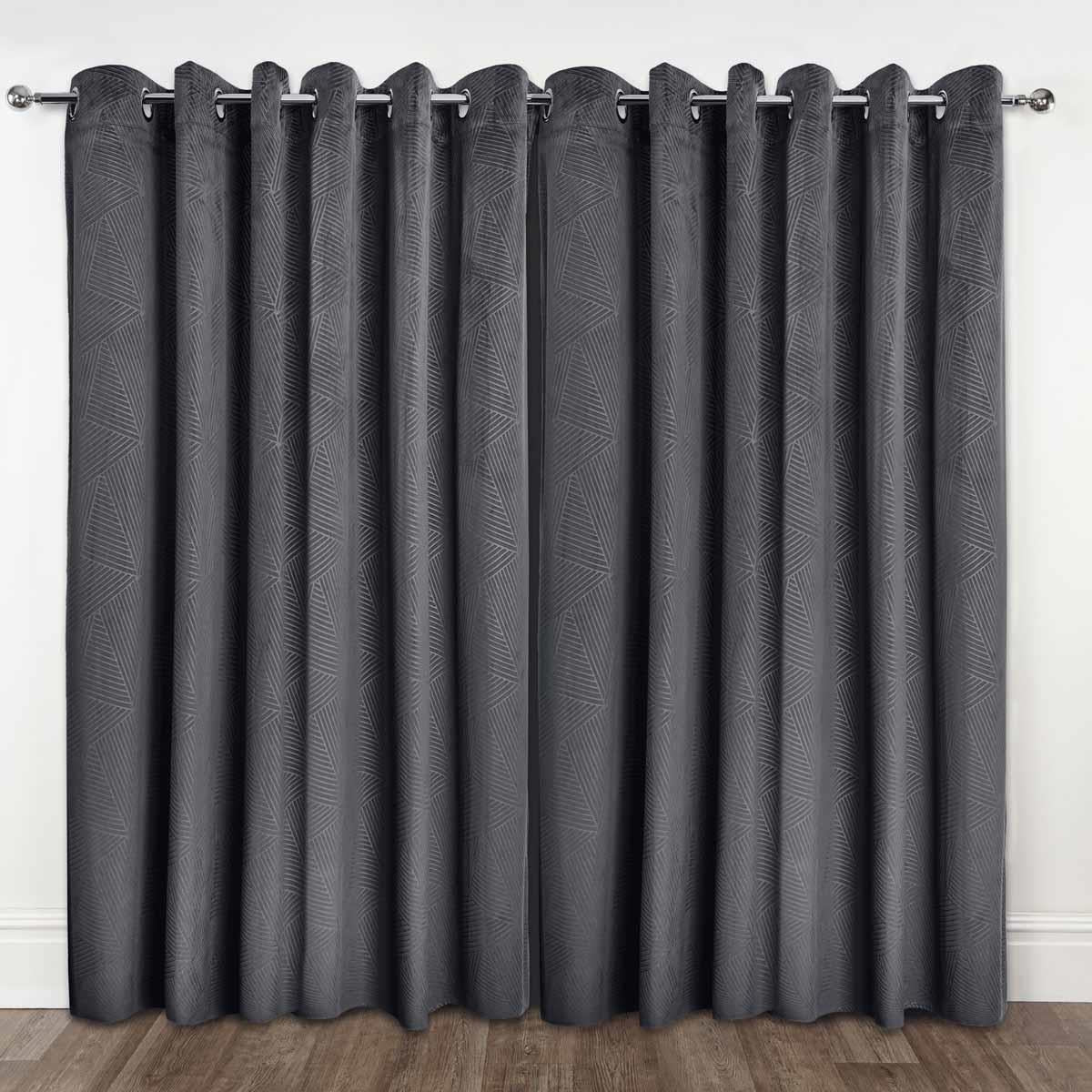 Thermal Blackout Eyelet Curtains Embossed Velvet Woven Charcoal Grey