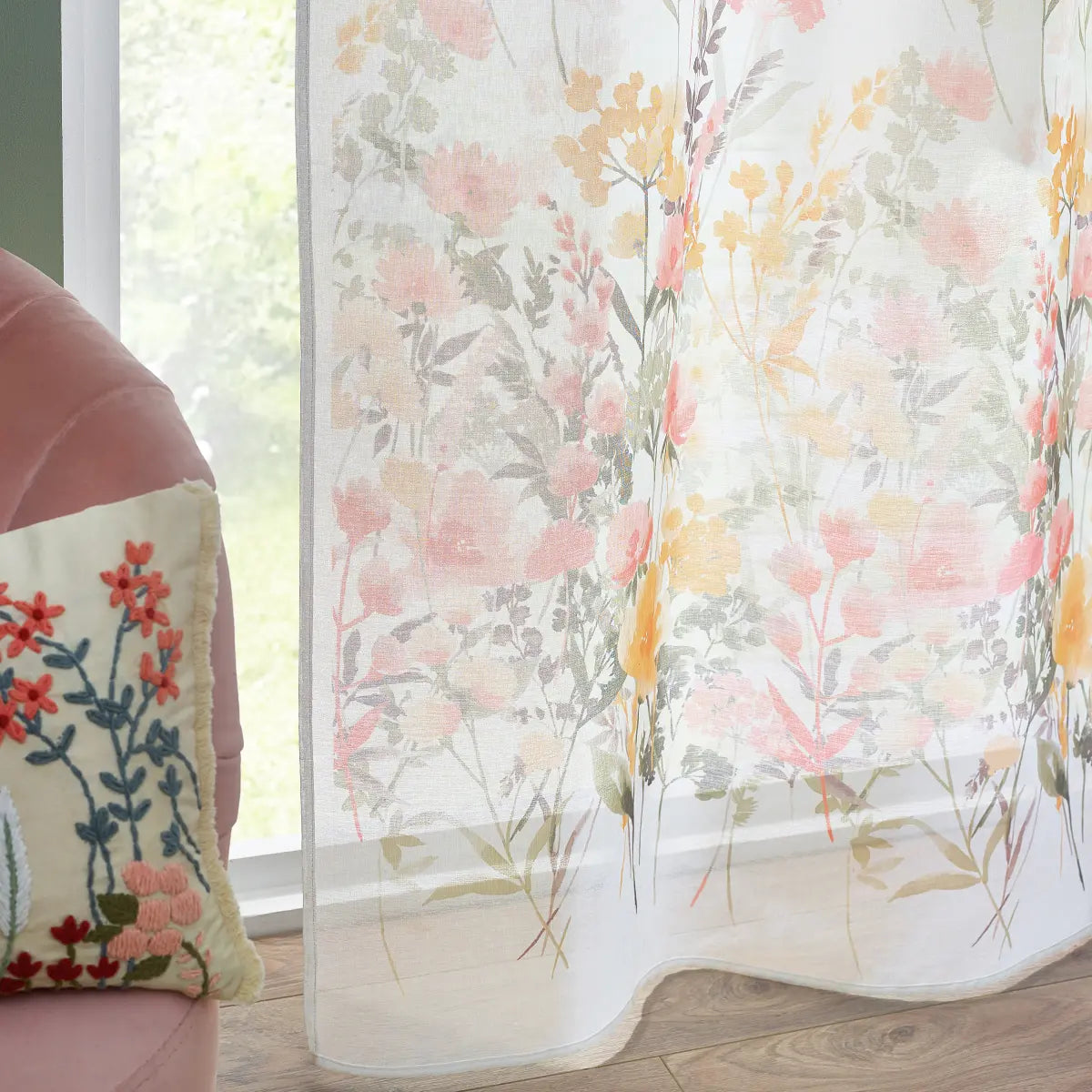 Countryside Floral Slot Top Voile Curtain Panel