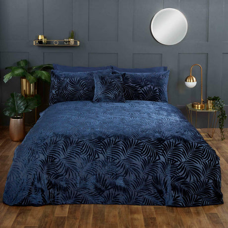 Navy Duvet Covers Paloma Palm Leaf Jacquard Tropical Jungle Velvet Bedding Sets