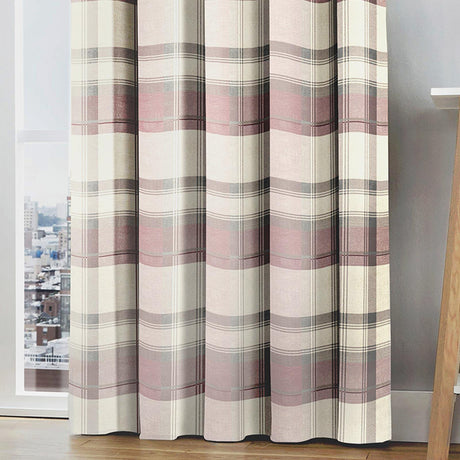 Pink Eyelet Curtains Blush Balmoral Tartan Check Ready Made Lined Ring Top Pairs