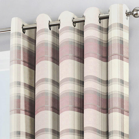 Pink Eyelet Curtains Blush Balmoral Tartan Check Ready Made Lined Ring Top Pairs