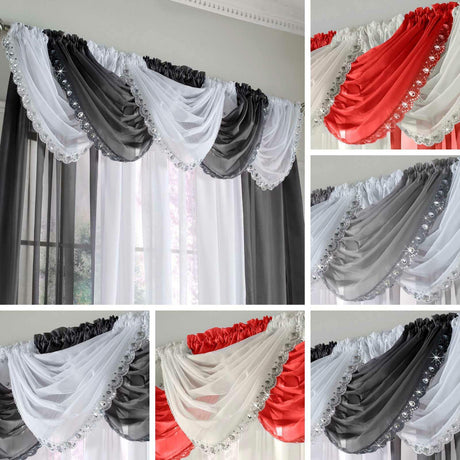 Jewelled Voile Swags Crystal Bling Gem Trim Sparkle Valance Pelmet Curtains