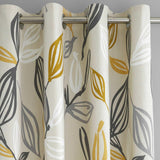 Ochre Eyelet Curtains Ensley Leaf Print Ready Made Ring Top Lined Curtain Pairs