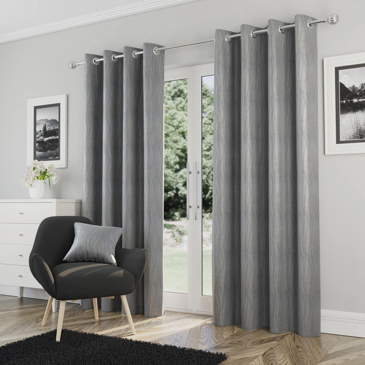 Goodwood Thermal Eyelet Curtains Silver 46" x 54"