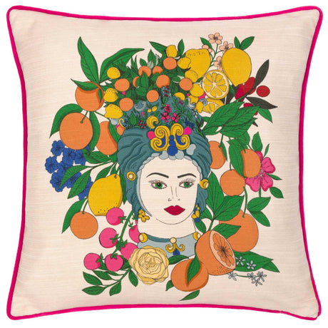 Taormina Floral Piped Cushion Cover Magenta