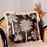 Colonial Palm Fringed Cushion Cover Espresso