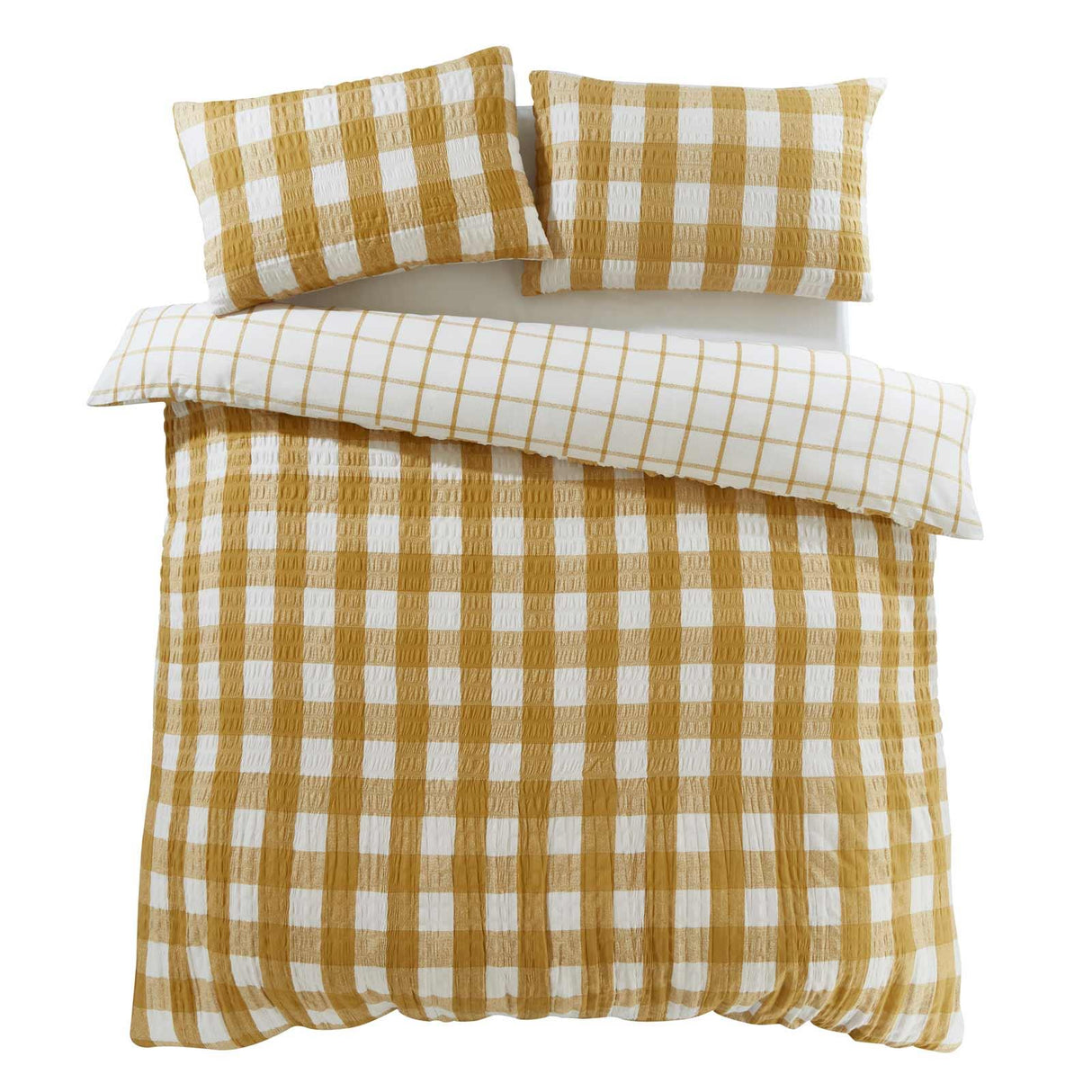 Brushed Seersucker Gingham Duvet Cover Set Caramel