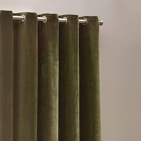 Heavy Chenille Room Darkening Eyelet Curtains Olive