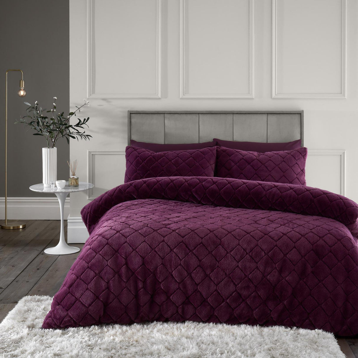 Cosy Diamond Duvet Cover Set Plum