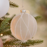 Frosted White Lines Glass Ball 8cm