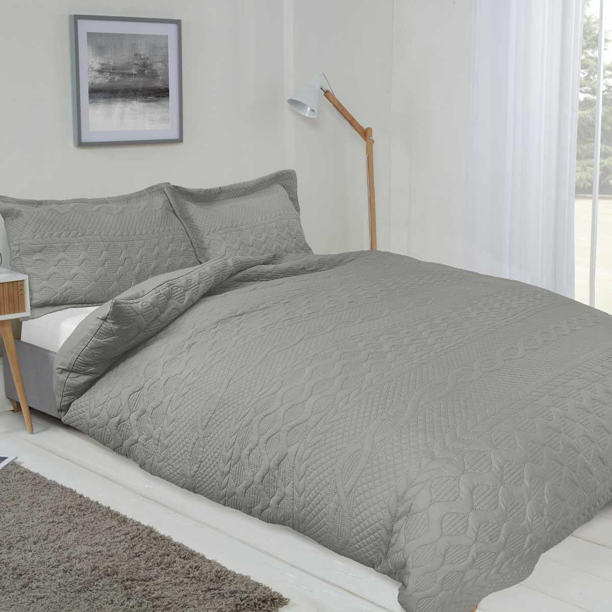 Aran Embroidered Duvet Cover Set Silver