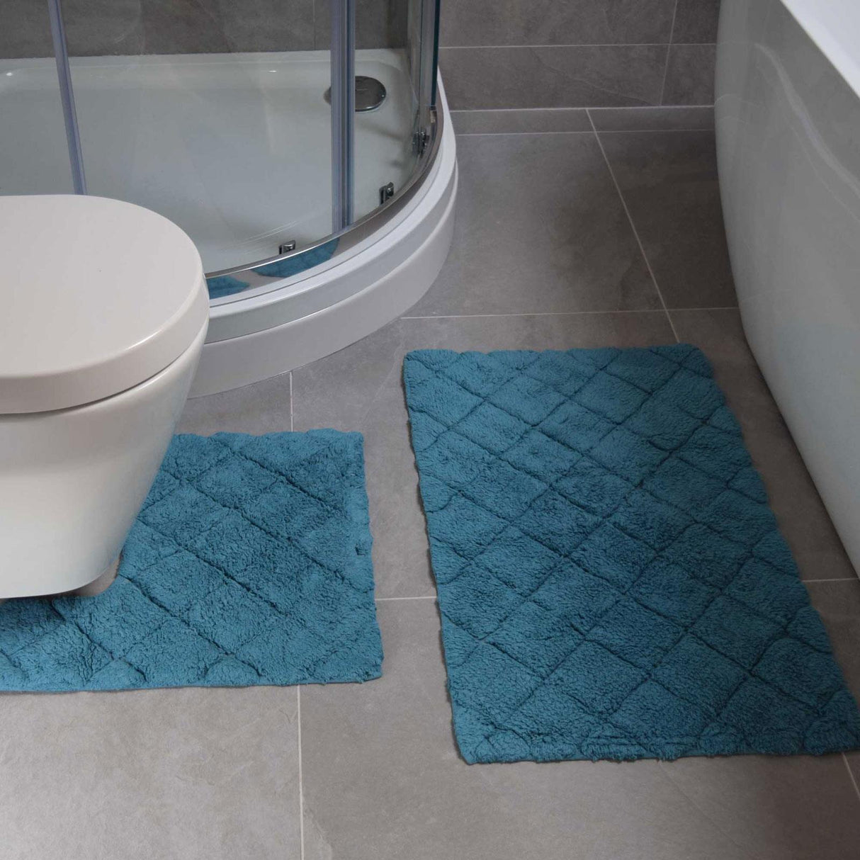 2 Piece Bath Mat Pedestal Set Diamond 100% Cotton Bath Toilet Bathroom Mats