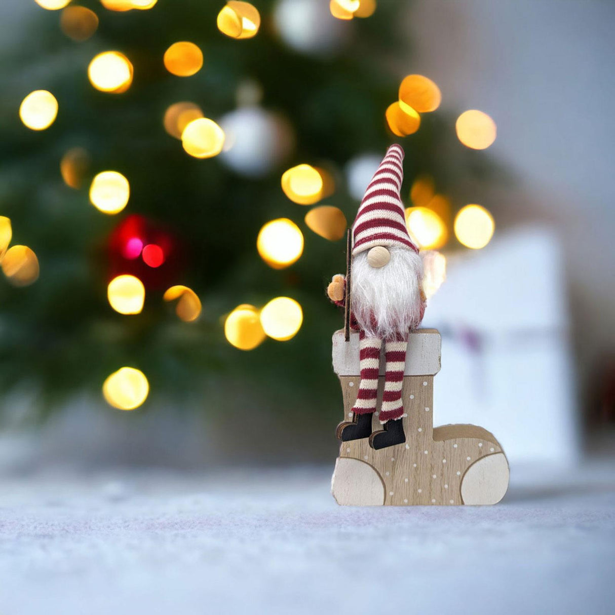 Mini Candy Cane Gonk Wooden Stocking