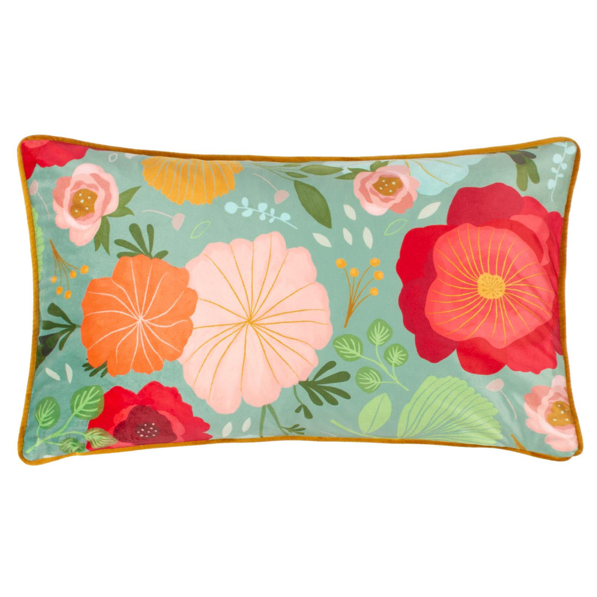 Floral Illustrated Velvet Cushion Cover 12" x 20"