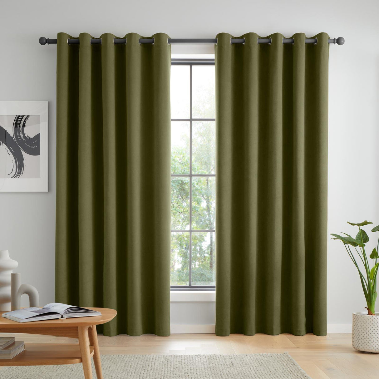 Wilson Velvet Blackout Thermal Eyelet Curtains Olive