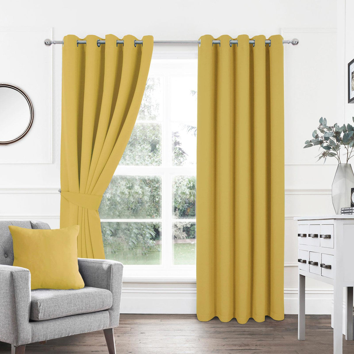 Woven Blackout Eyelet Curtains Ochre