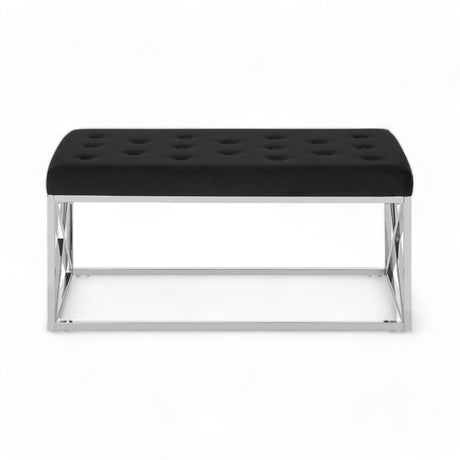 Oban Chrome Frame Button Bench Seat Black Velvet