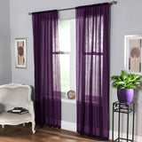 Plain Dyed Voile Curtain Panel Pair Purple