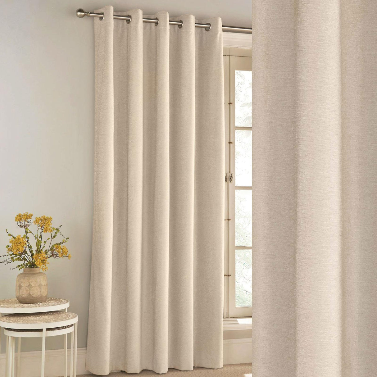 Savoy Chenille Blackout Eyelet Door Curtain Cream