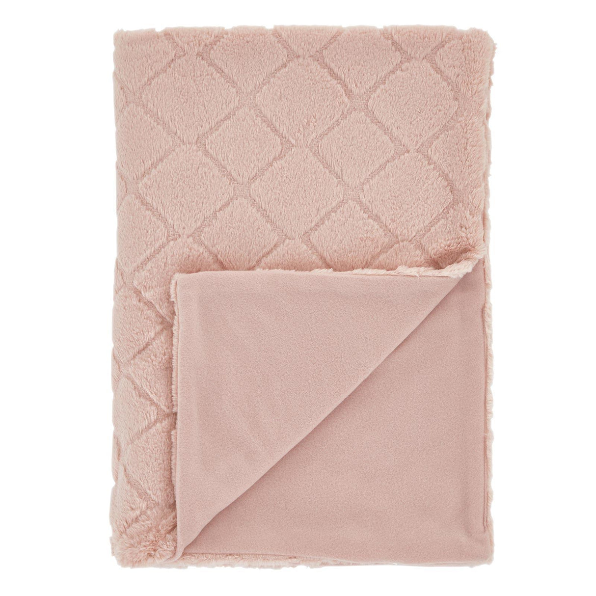 Cosy Diamond Faux Fur Throw Blush