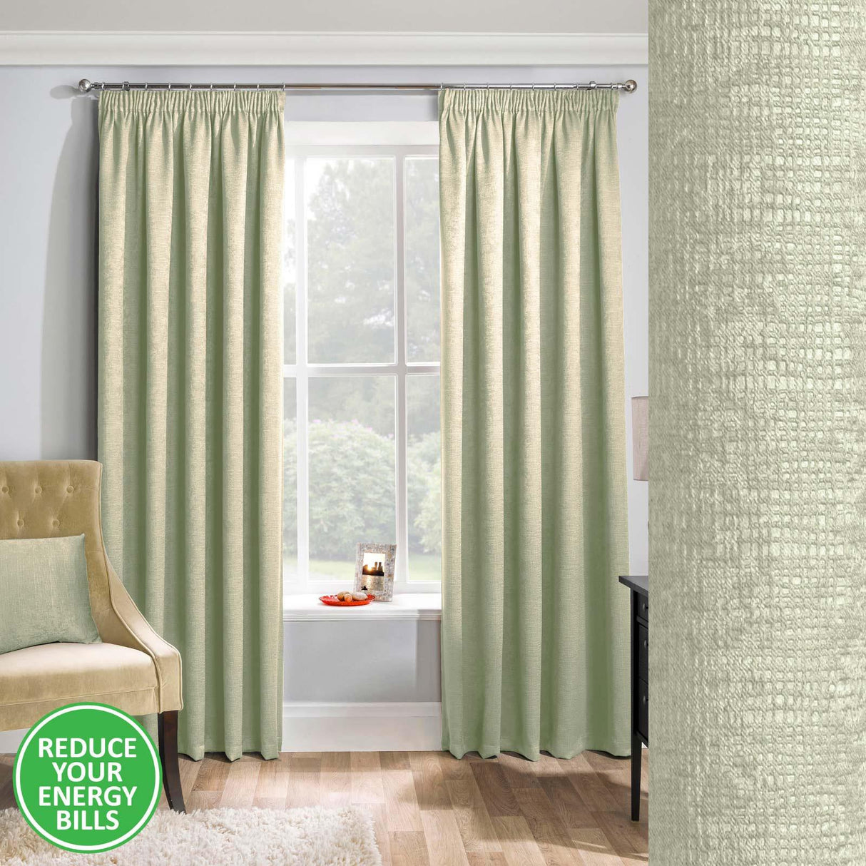 Matrix Thermal Dim Out Tape Top Curtains Green