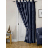 Midnight Thermal Eyelet Door Curtain Embossed Velvet Woven Navy Blue