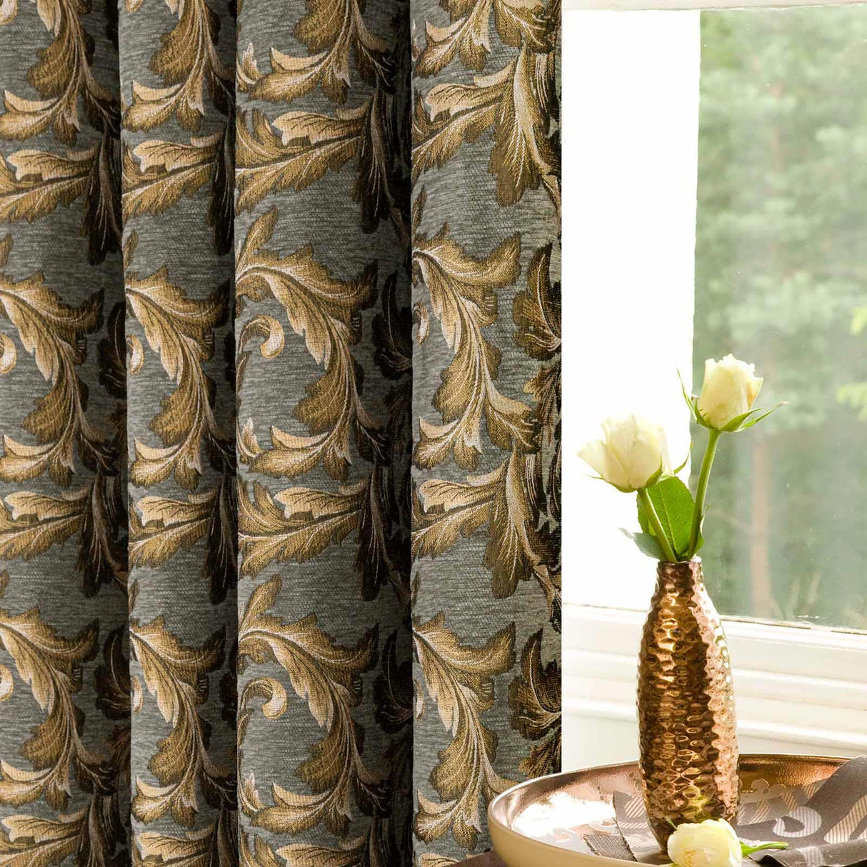 Georgia Chenille Tape Top Curtains Gold