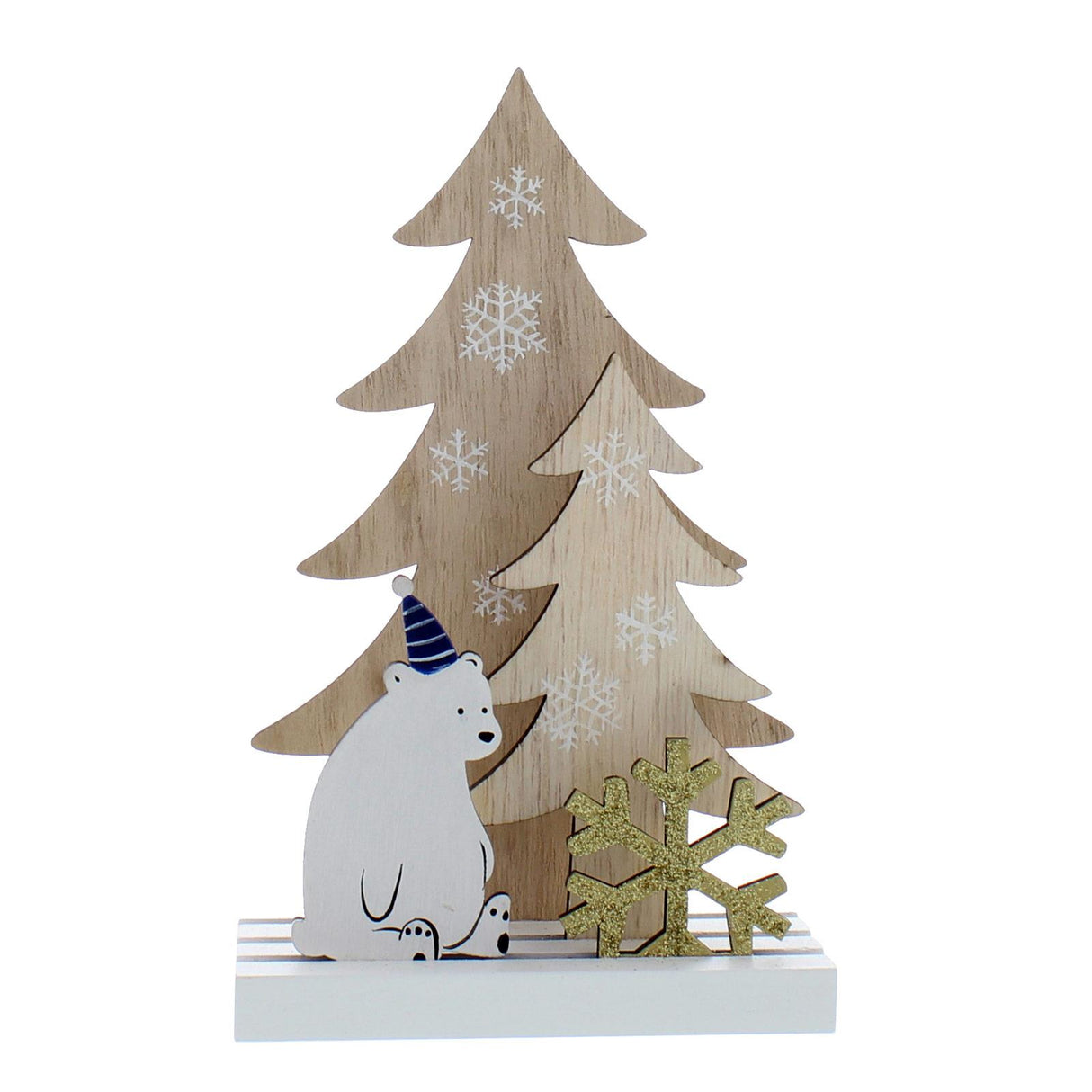 Wooden Winter Polar Bear Scene