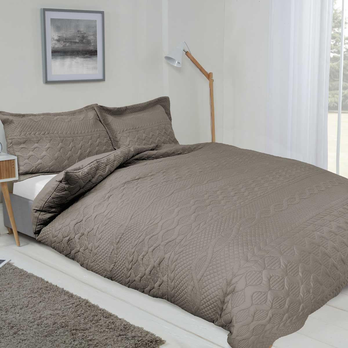 Aran Embroidered Duvet Cover Set Stone Cream