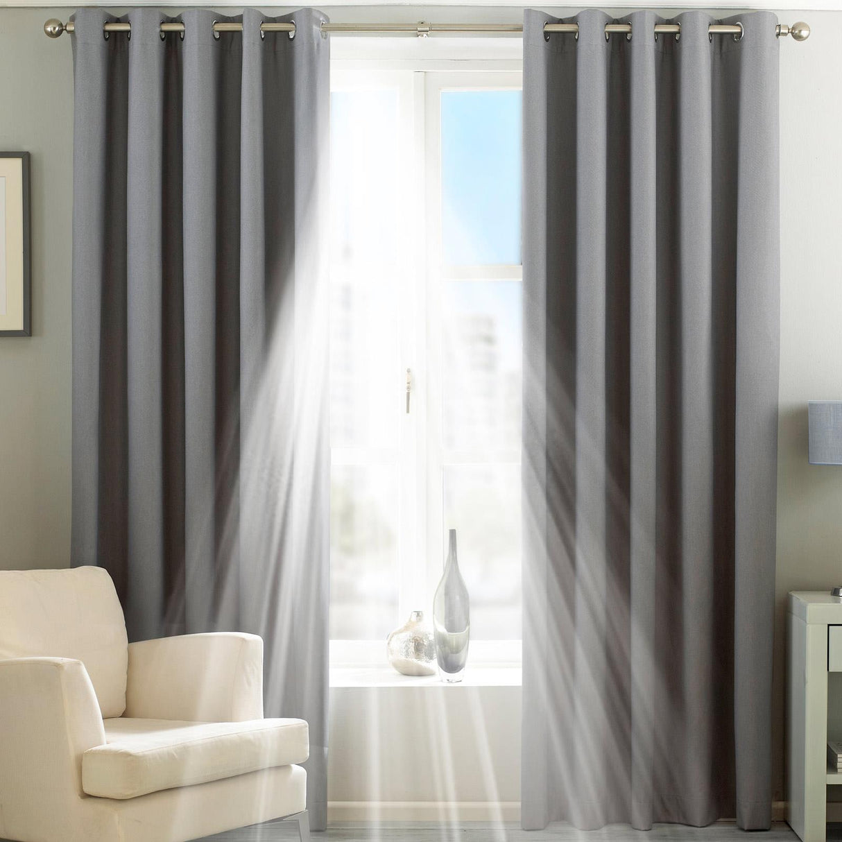 Twilight Blackout Eyelet Curtains Silver 90" x 72"