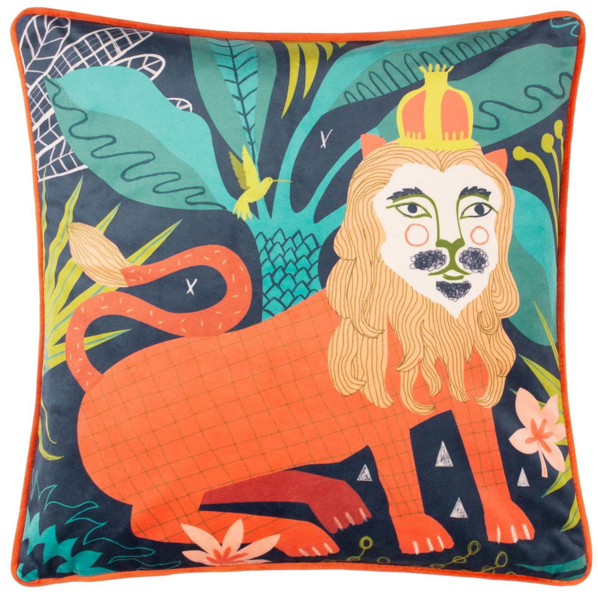 Lion Illustrated Velvet Cushion Cover 17" x 17"