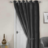 Midnight Thermal Eyelet Door Curtain Embossed Velvet Woven Black