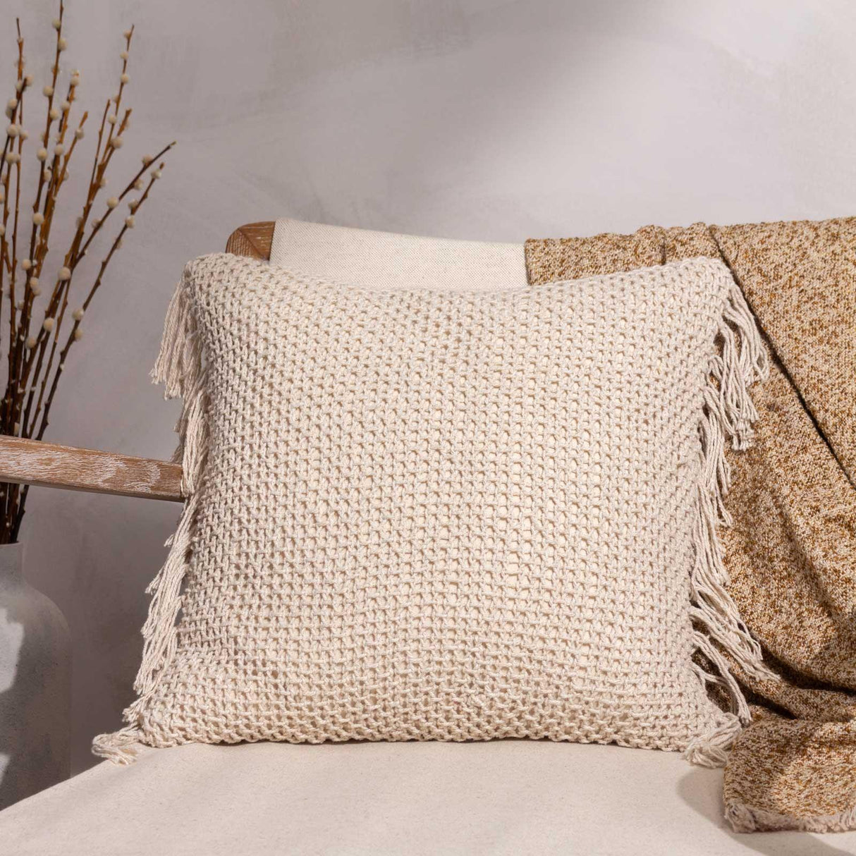 Nimble Fringed Cotton Cushion Cover 18" x 18" (45cm x 45cm)