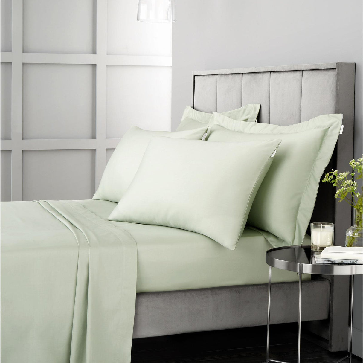 400TC Cotton Sateen Fitted Sheet Green