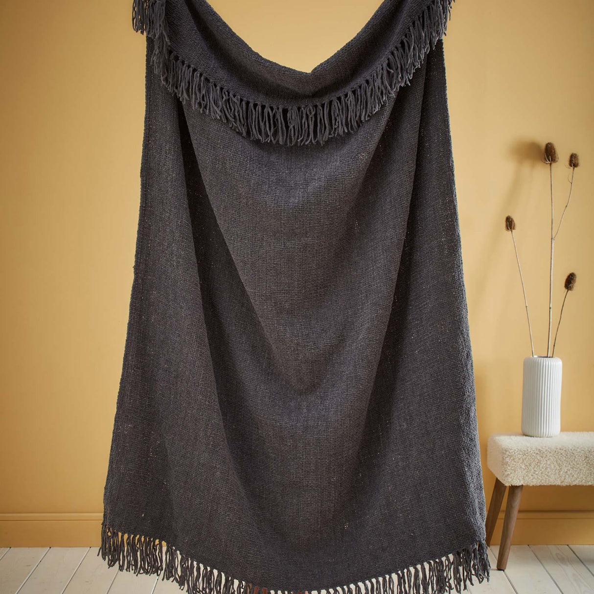 Textured Chenille Throw Charcoal