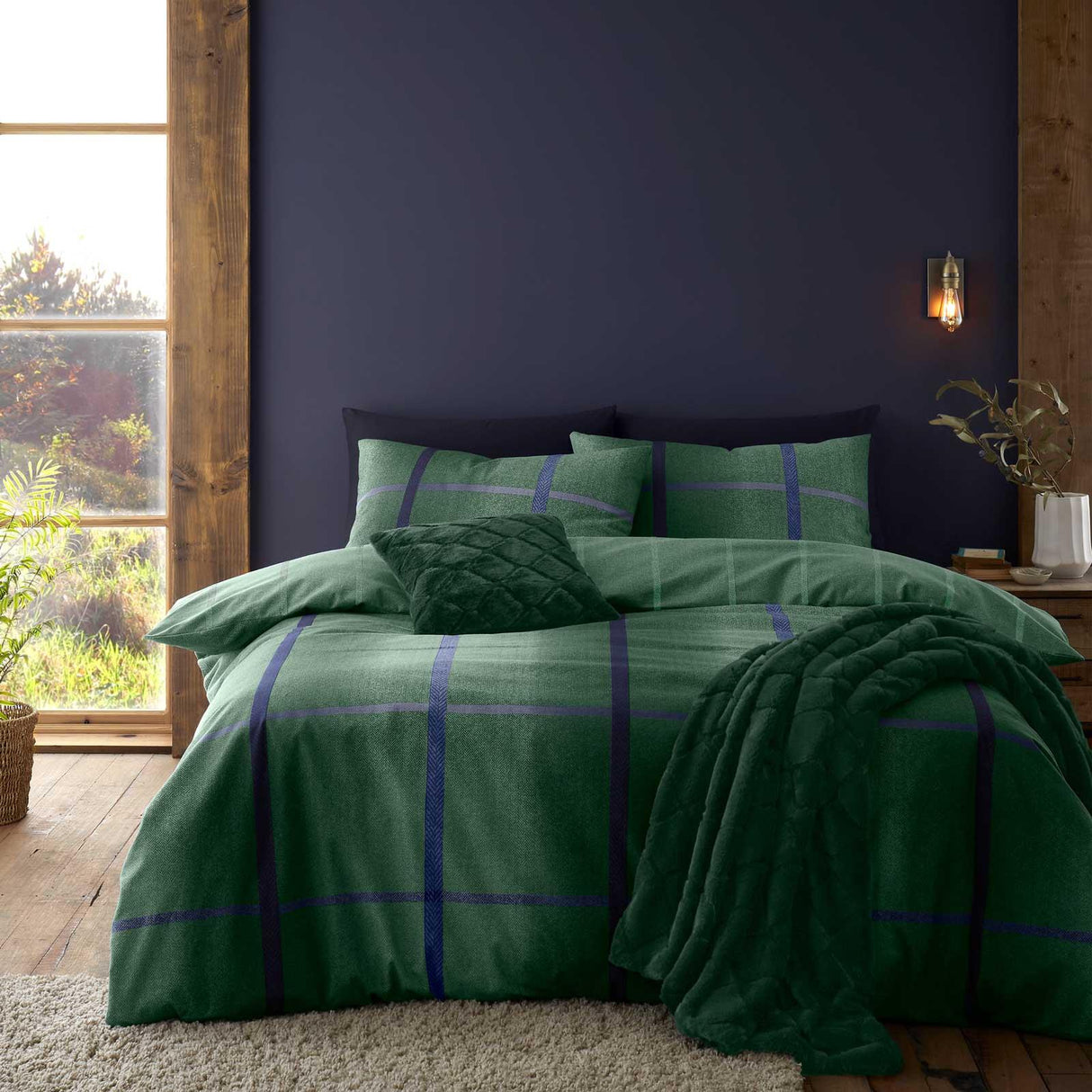 Brushed Cotton Flannelette Melrose Tweed Check Duvet Cover Set