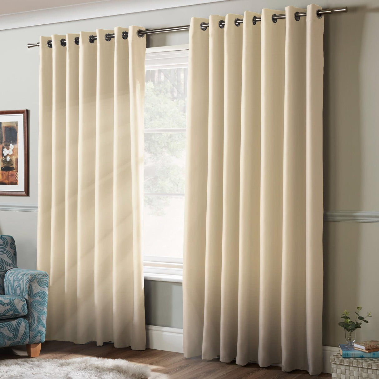 Essential Blackout Eyelet Curtains Cream 90" x 72"