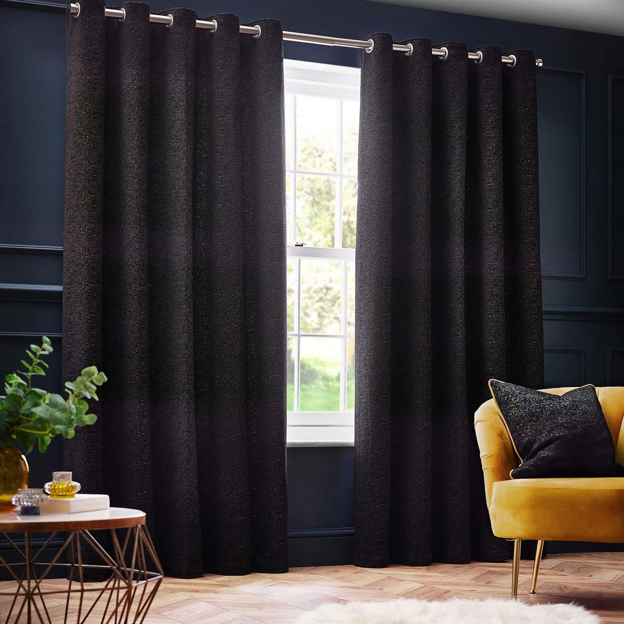 Galaxy Room Darkening Eyelet Curtains Black