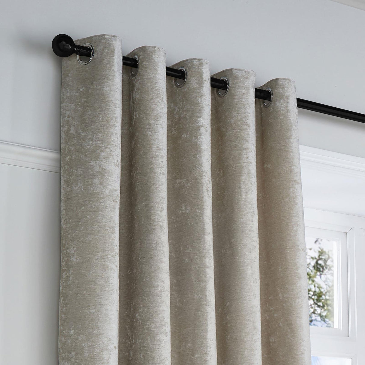 Textured Chenille Lined Eyelet Curtains