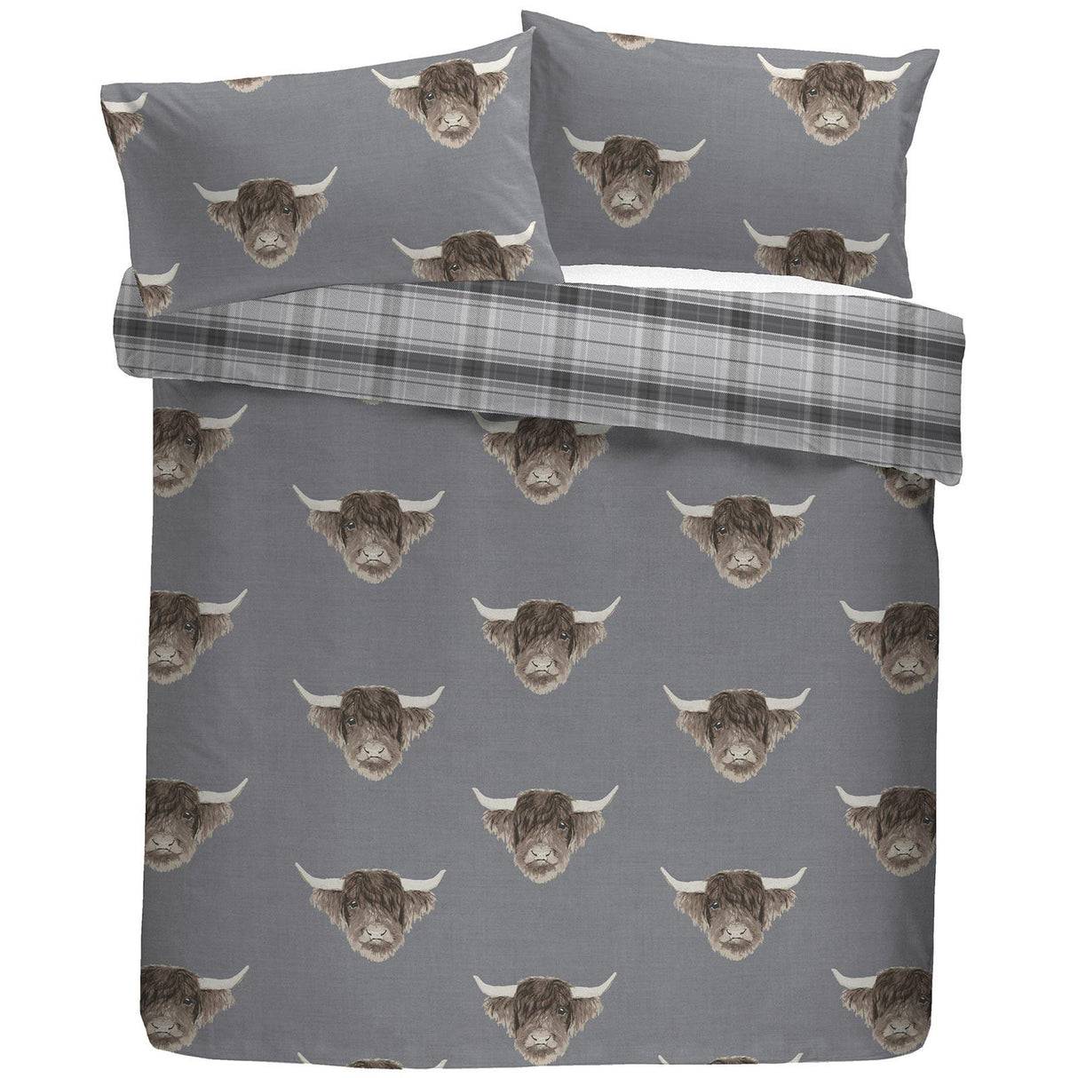 Highland Cow Duvet Cover Set Grey