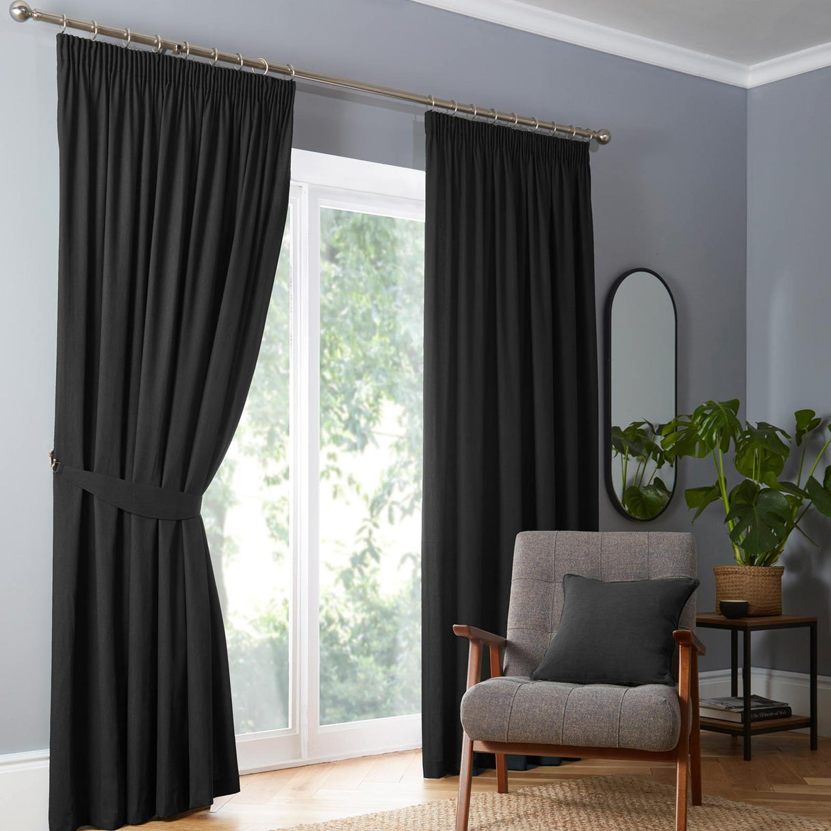 Dijon Blackout Tape Top Curtains Black