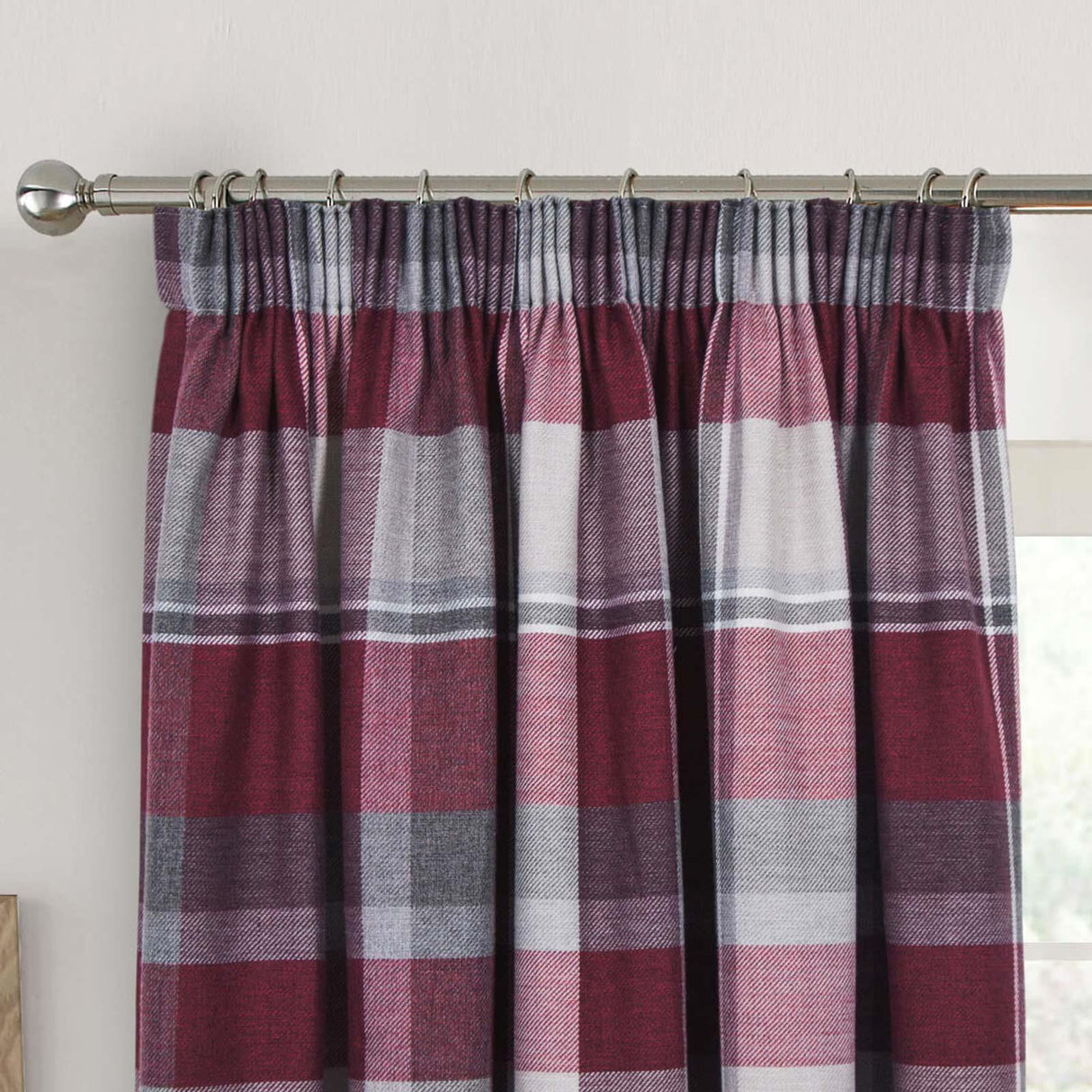 Braemar Tartan Check Tape Top Curtains Wine