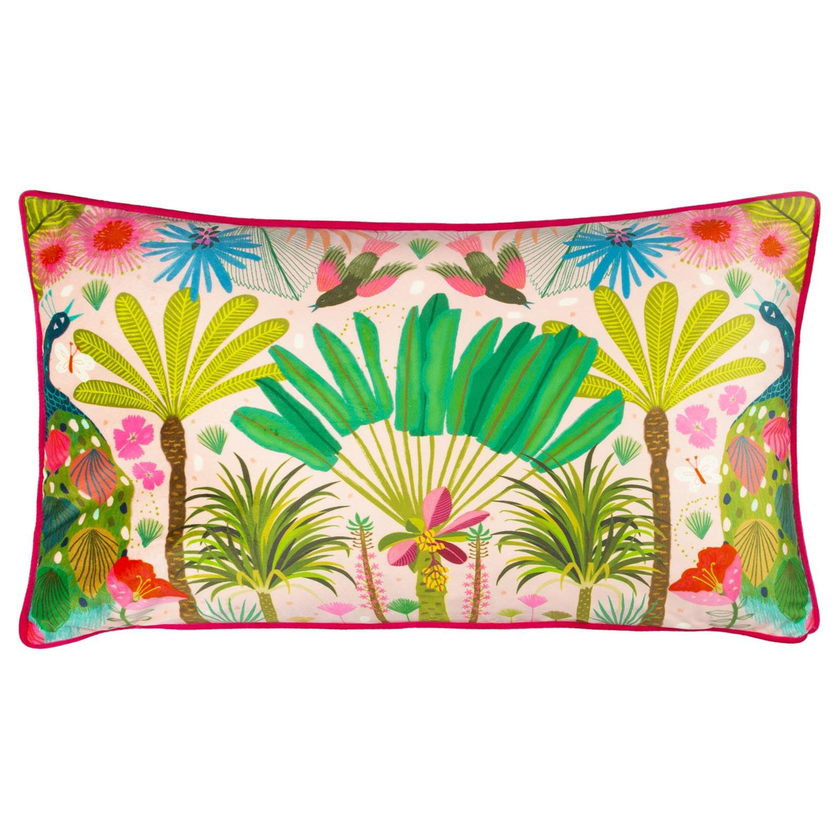 Tropical Peacock Illustrated Cushion Cover 16" x 24"